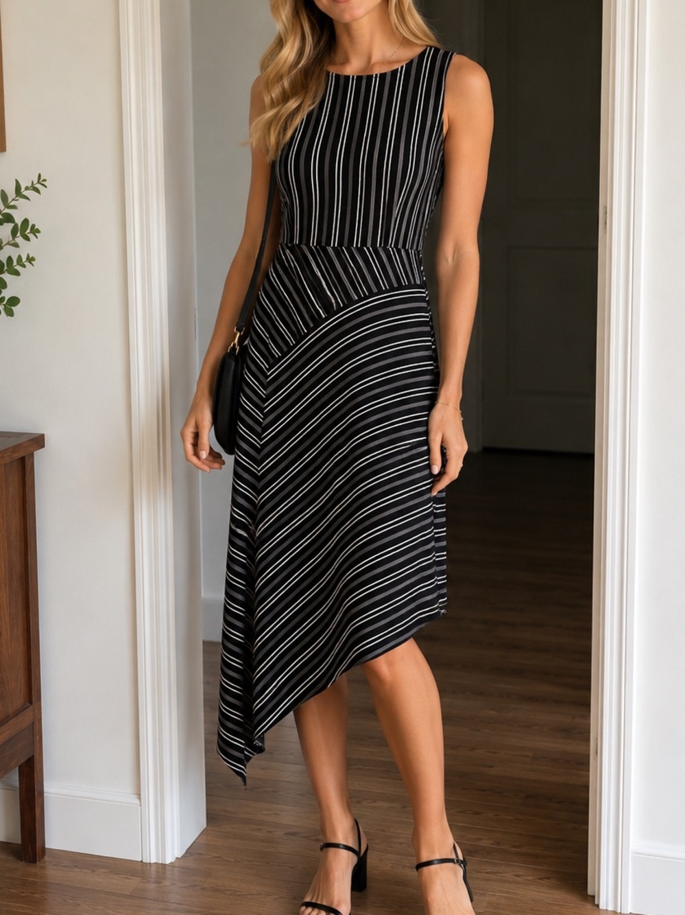 Banana Republic Black and White Sleeveless Striped Dress, Size Medium